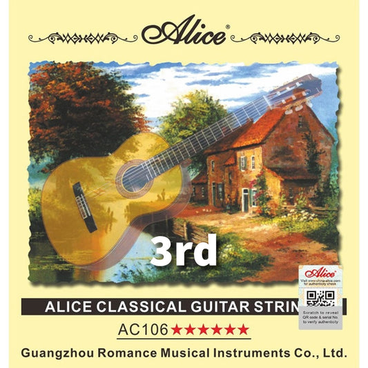 Cuerda suelta 3ra para guitarra clásica marca Alice, tensión alta