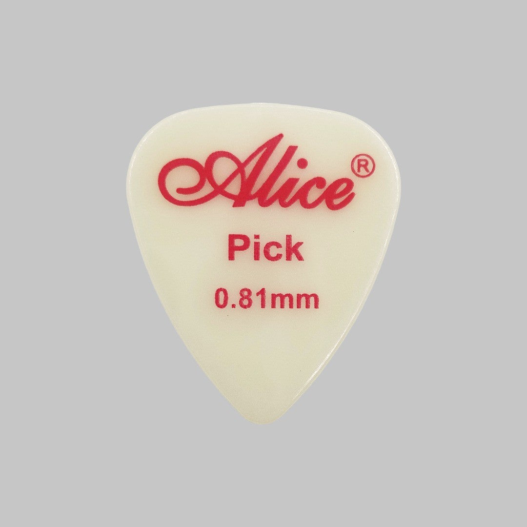 Púa marca Alice, material nylon, fluorescente, calibre 0.81 mm