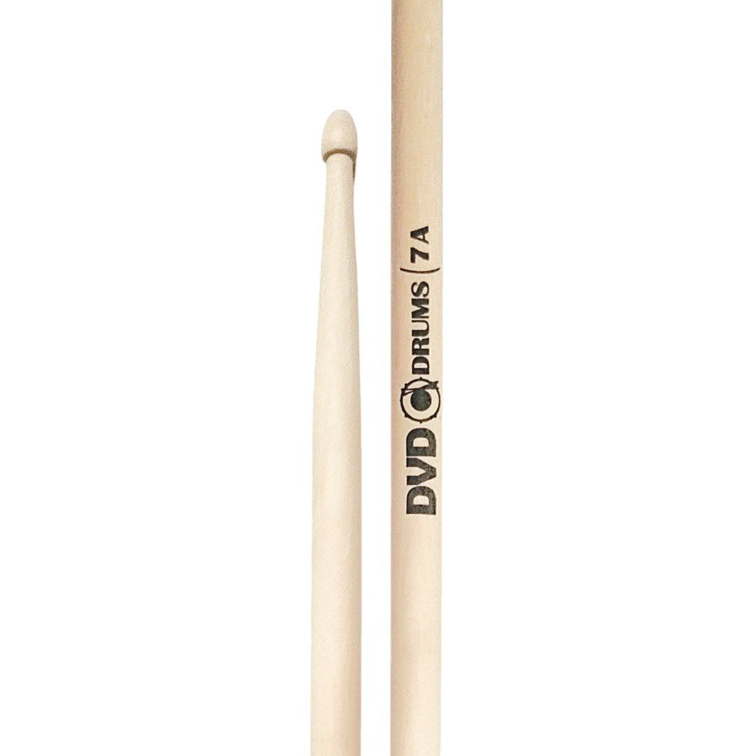 Baquetas para batería 7A marca DVD, madera maple, punta de madera