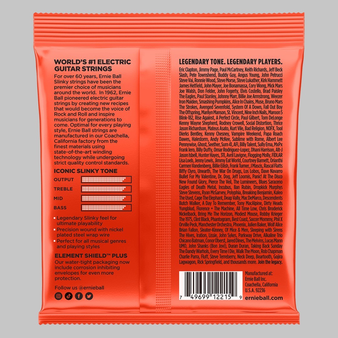 Cuerdas para guitarra eléctrica marca Ernie Ball, calibre 10-52