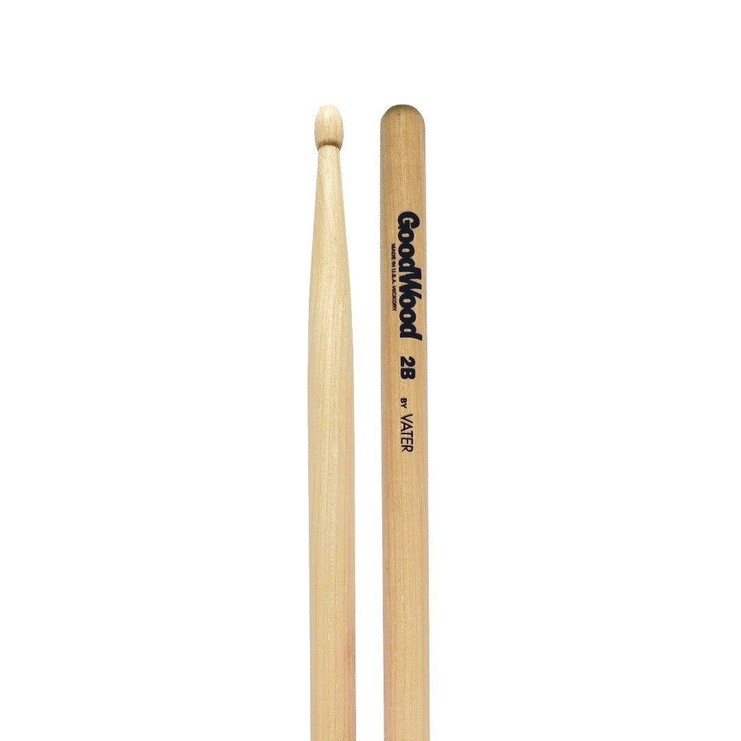 Baquetas para batería 2B marca Vater, madera hickory, punta de madera