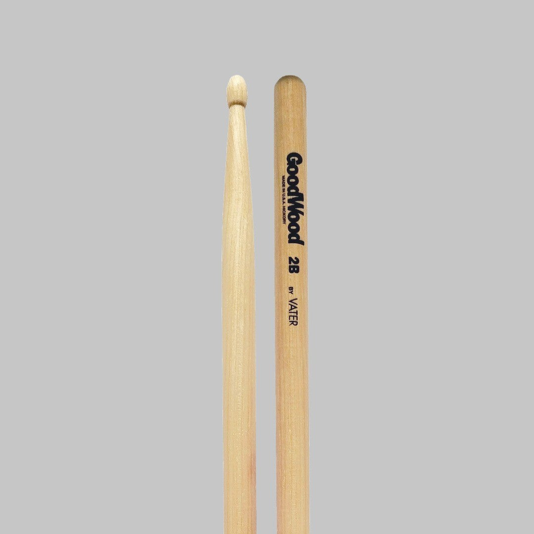 Baquetas para batería 2B marca Vater, madera hickory, punta de madera