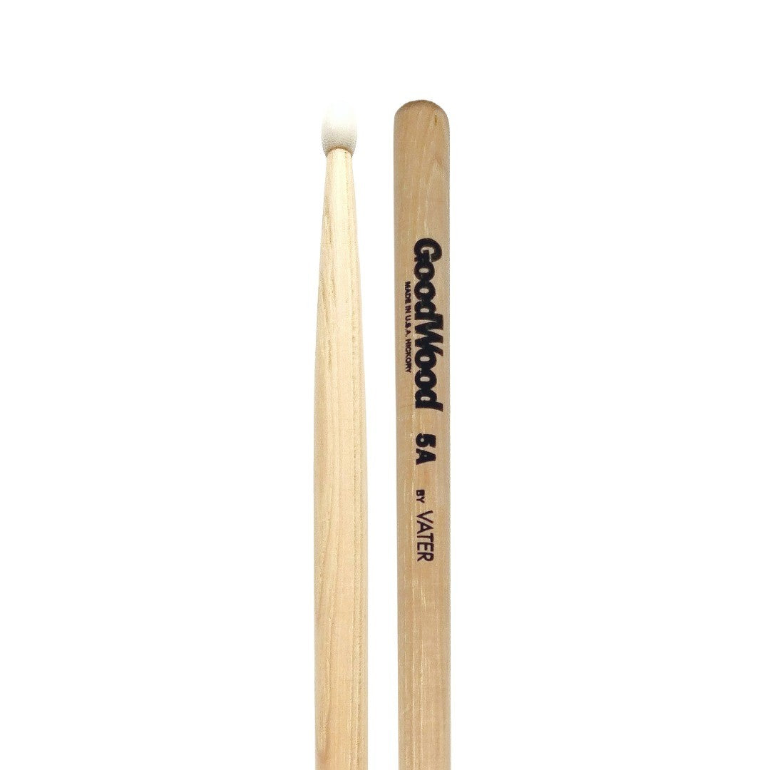 Baquetas para batería 5A marca Vater, madera hickory, punta de nylon