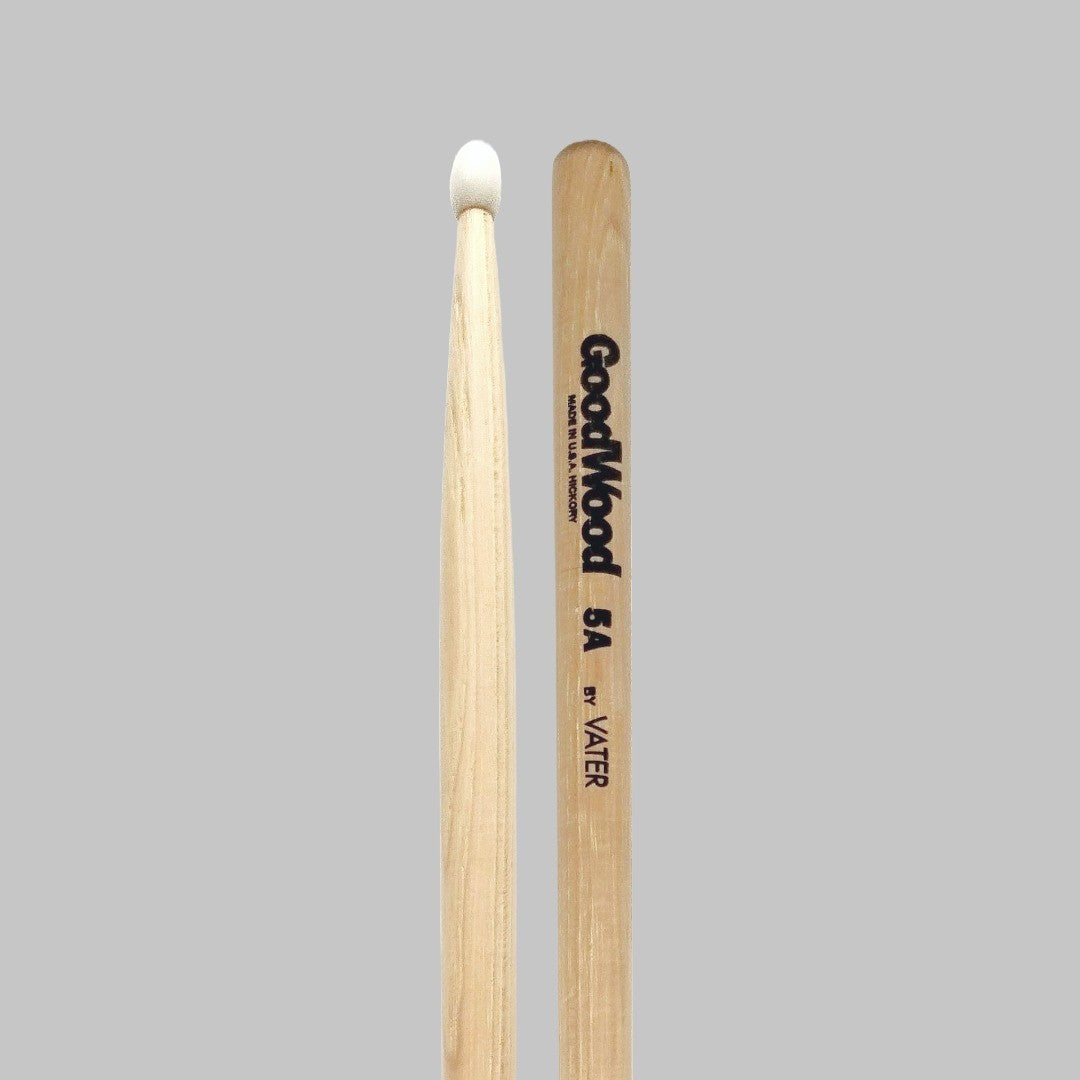 Baquetas para batería 5A marca Vater, madera hickory, punta de nylon