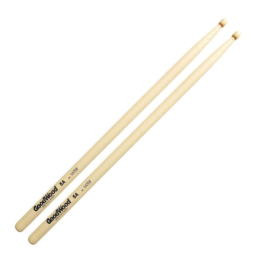 Baquetas para batería 5A marca Vater, madera hickory, punta de madera
