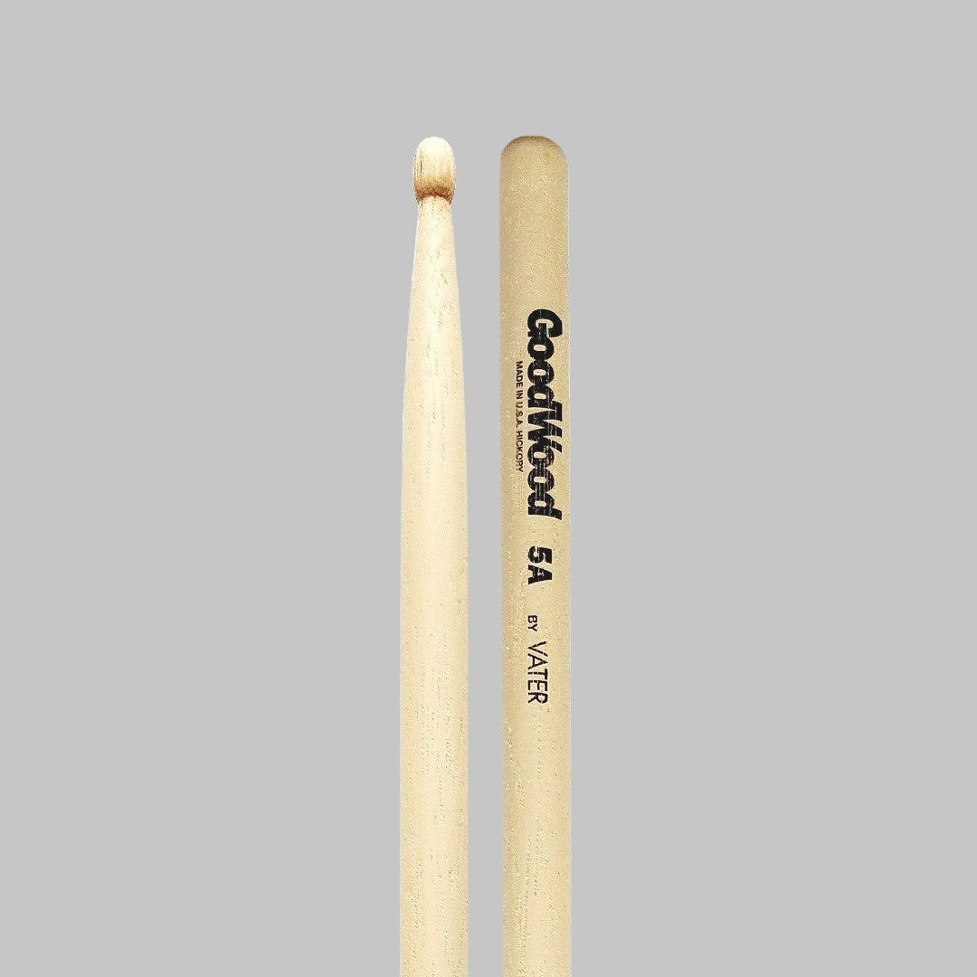Baquetas para batería 5A marca Vater, madera hickory, punta de madera