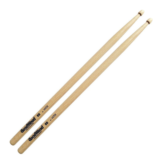 Baquetas para batería 5B marca Vater, madera hickory, punta de madera