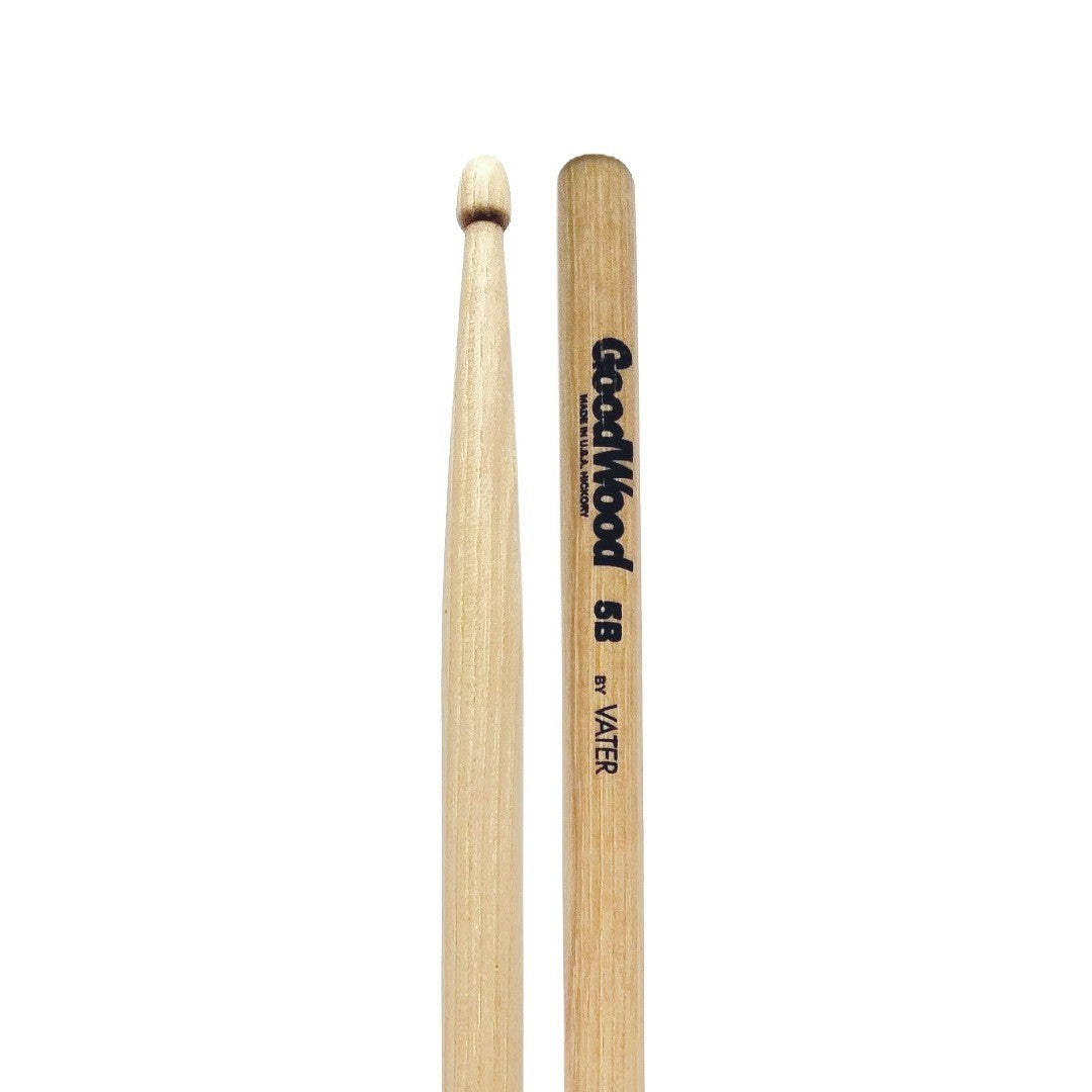 Baquetas para batería 5B marca Vater, madera hickory, punta de madera