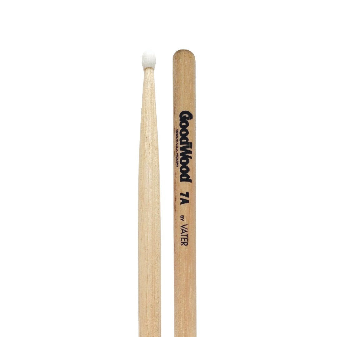 Baquetas para batería 7A marca Vater, madera hickory, punta de nylon