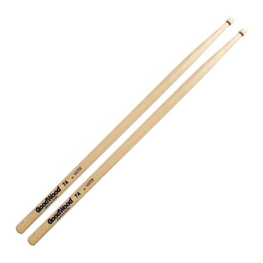 Baquetas para batería 7A marca Vater, madera hickory, punta de madera