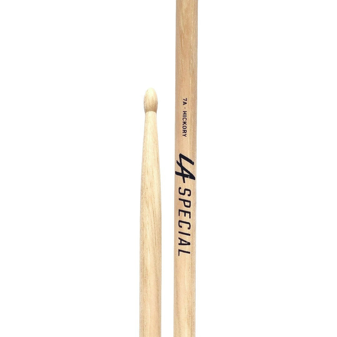 Baquetas para batería 7A marca Promark, madera hickory, punta de madera