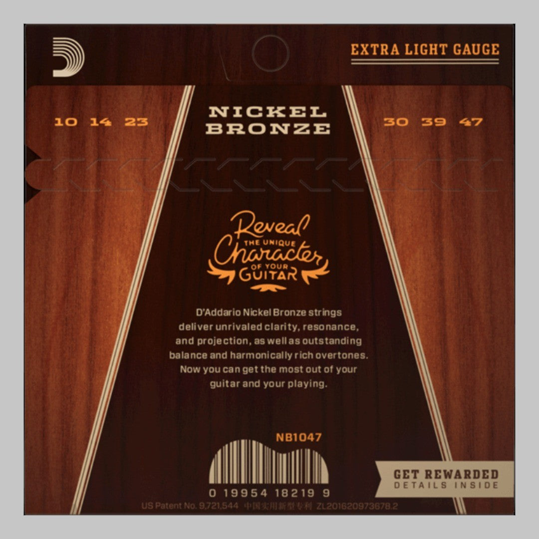 Cuerdas para guitarra acústica marca Daddario, calibre 10-47