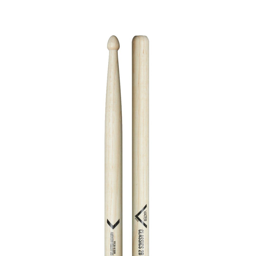 Baquetas para batería 2B marca Vater, madera hickory, punta de madera