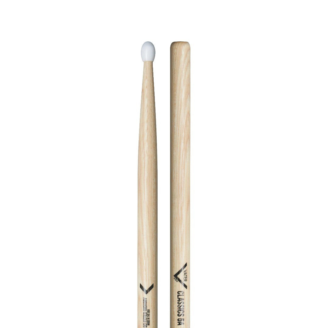 Baquetas para batería 5A marca Vater, madera hickory, punta de nylon