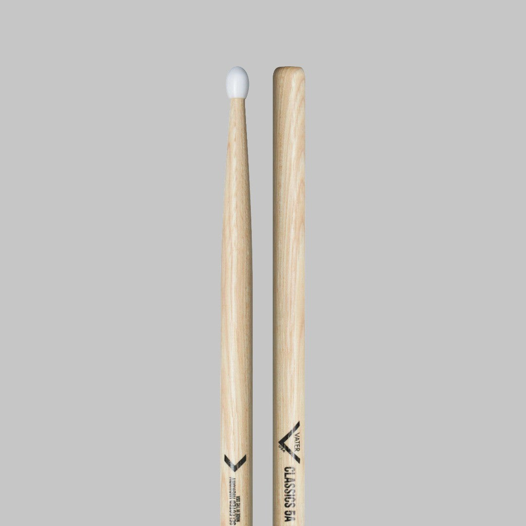 Baquetas para batería 5A marca Vater, madera hickory, punta de nylon