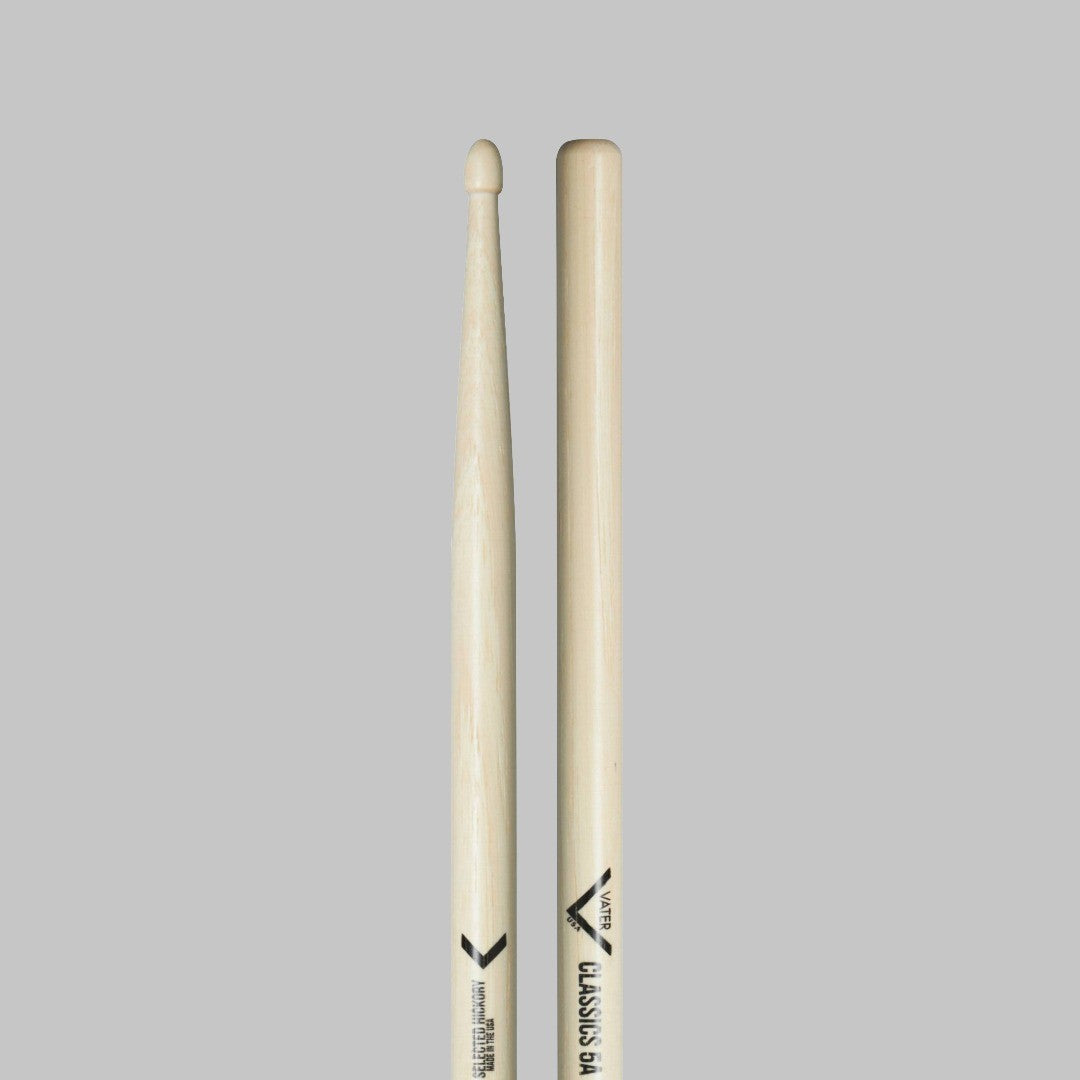 Baquetas para batería 5A marca Vater, madera hickory, punta de madera