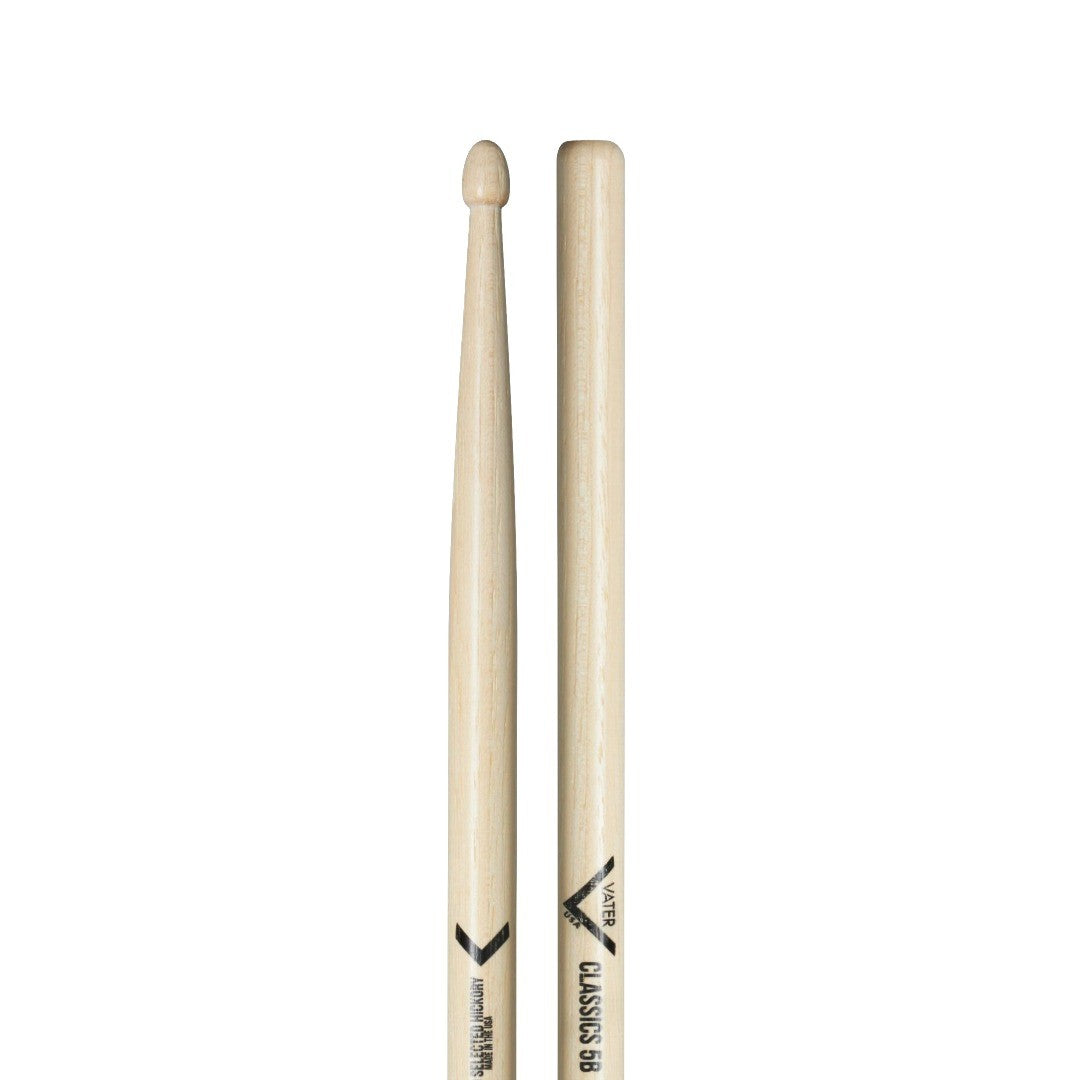 Baquetas para batería 5B marca Vater, madera hickory, punta de madera