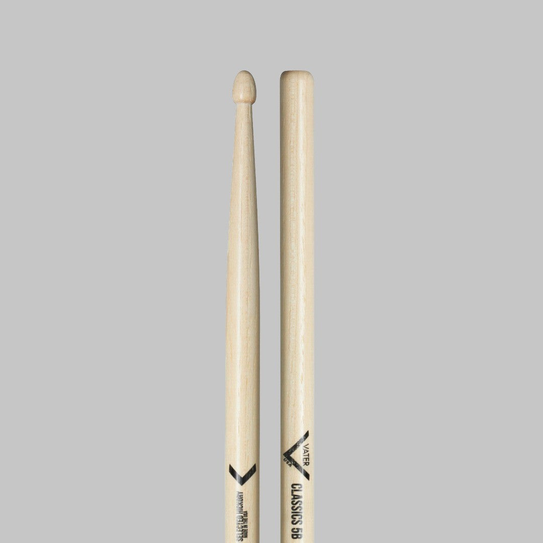 Baquetas para batería 5B marca Vater, madera hickory, punta de madera