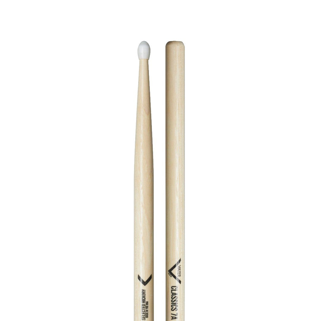 Baquetas para batería 7A marca Vater, madera hickory, punta de nylon