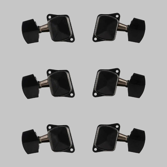 Clavijas para guitarra acústica y eléctrica marca Alice, diseño 3 L + 3 R, color negro