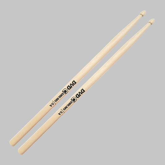 Baquetas para batería 5A marca DVD, madera maple, punta de madera