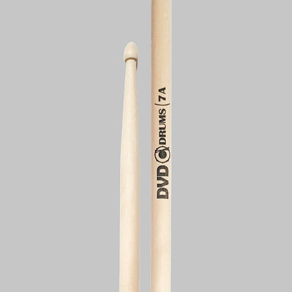 Baquetas para batería 7A marca DVD, madera maple, punta de madera
