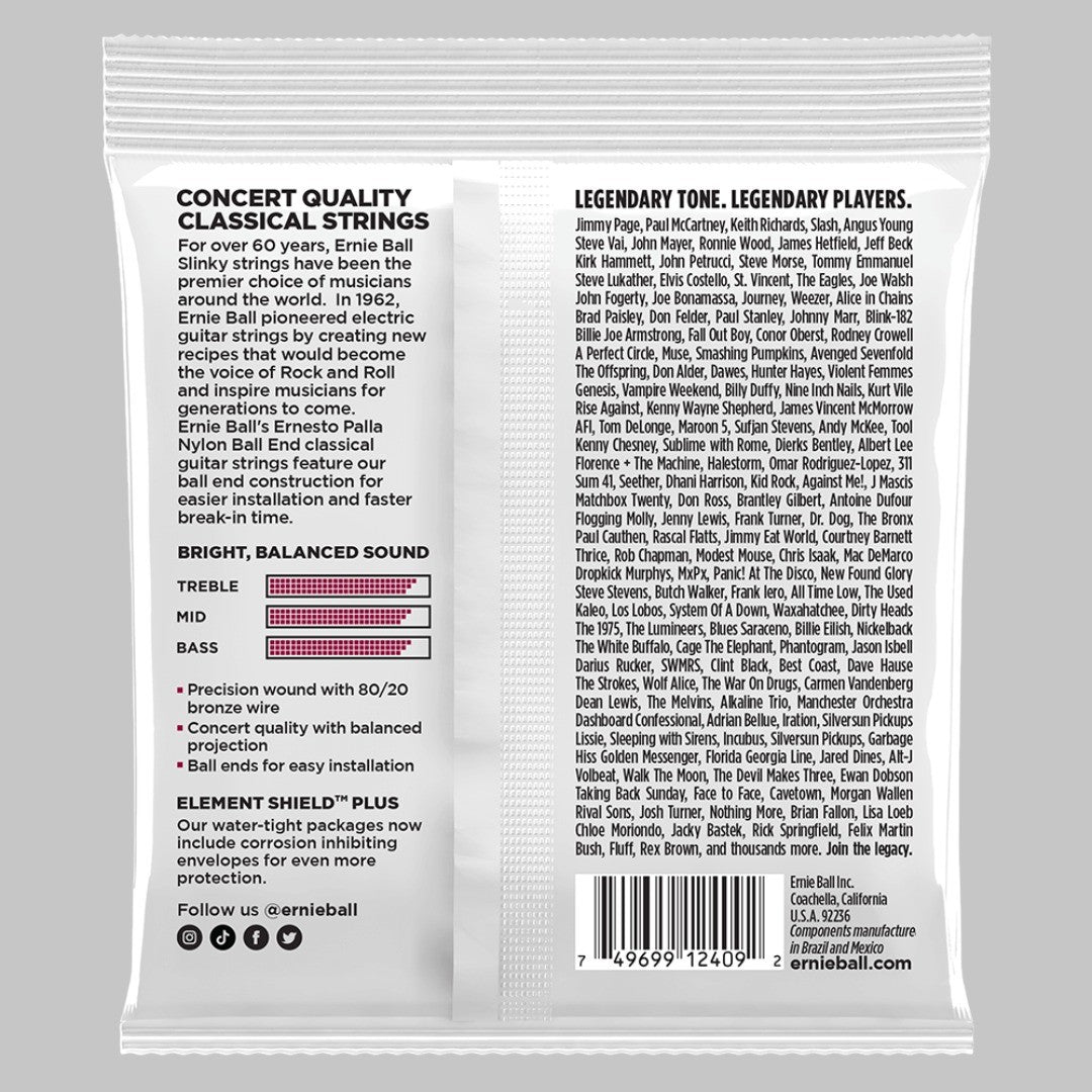 Cuerdas para guitarra clásica marca Ernie Ball, con borla, tensión media