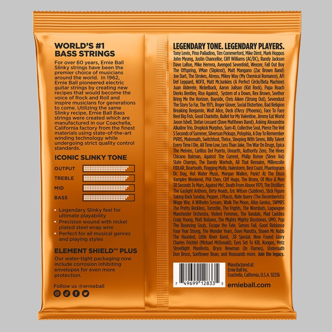 Cuerdas para bajo eléctrico de 4 cuerdas marca Ernie Ball, calibre 45-105