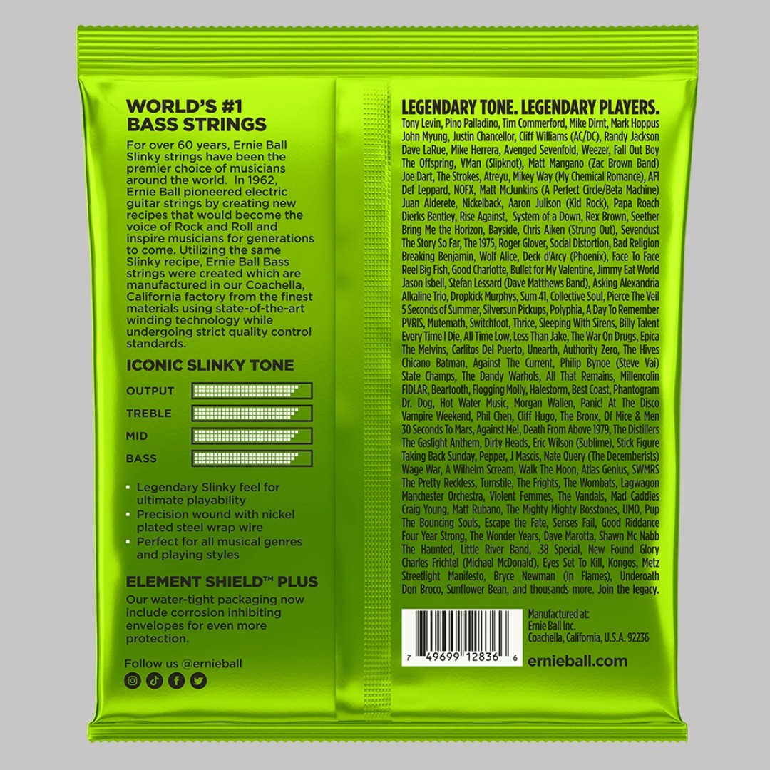 Cuerdas para bajo eléctrico de 5 cuerdas marca Ernie Ball, calibre 45-130