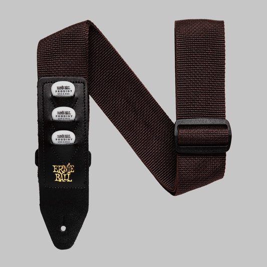 Cincho para guitarra, bajo y regionales marca Ernie Ball serie Pickholder, color café