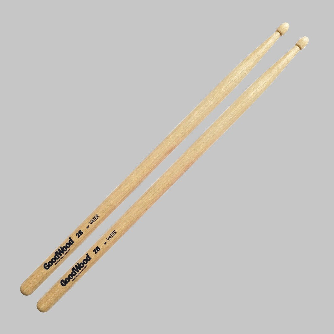 Baquetas para batería 2B marca Vater, madera hickory, punta de madera