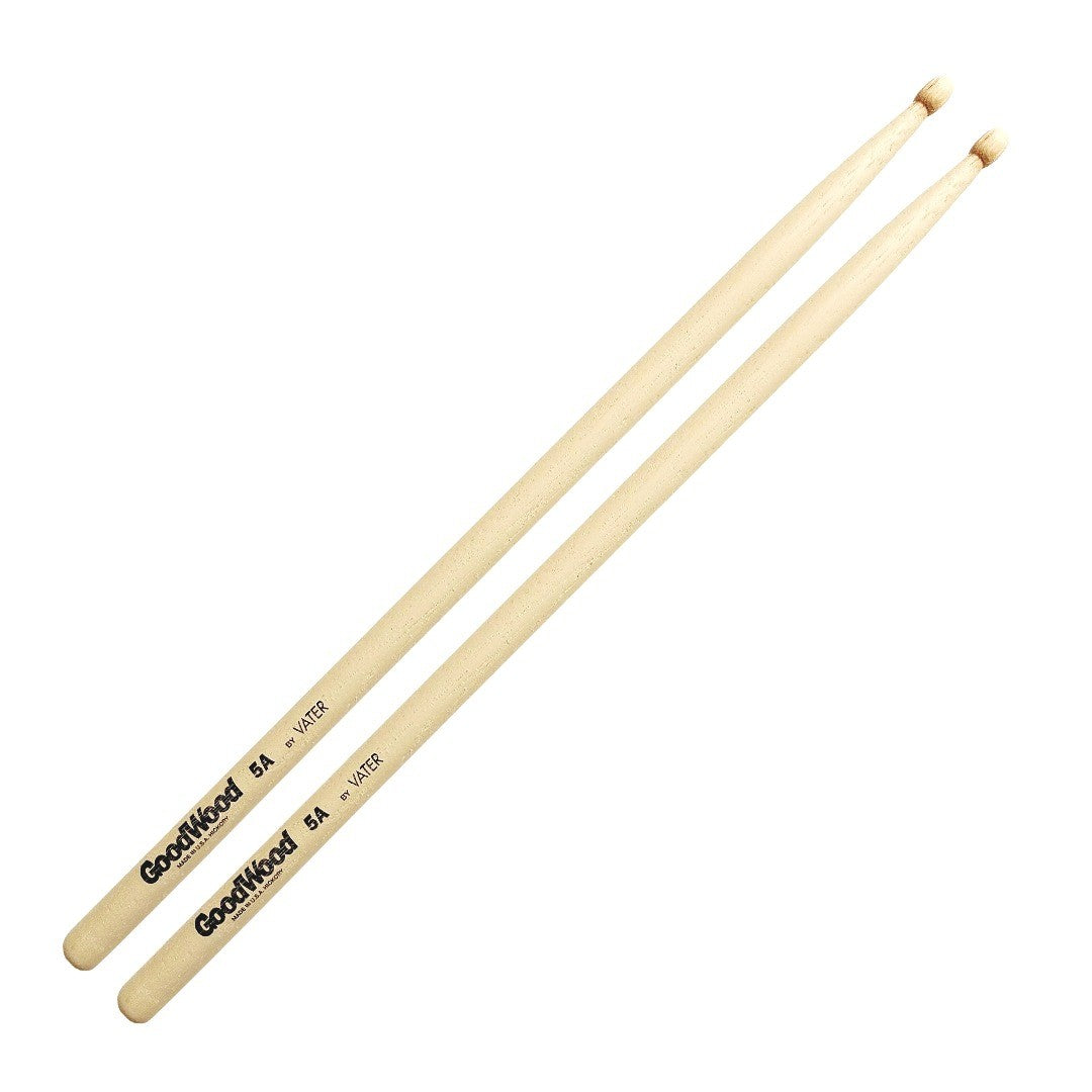 Baquetas para batería 5A marca Vater, madera hickory, punta de madera
