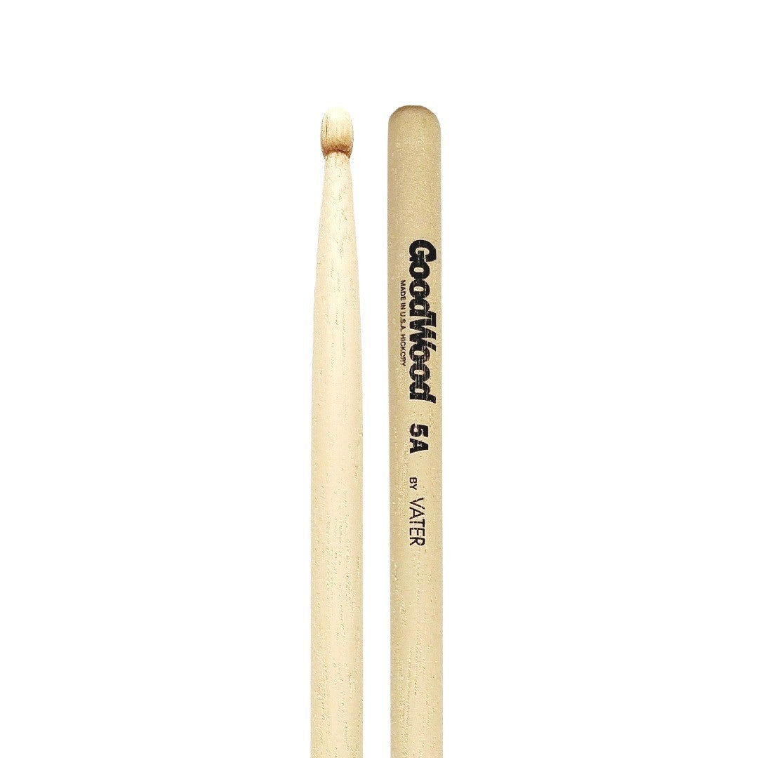Baquetas para batería 5A marca Vater, madera hickory, punta de madera