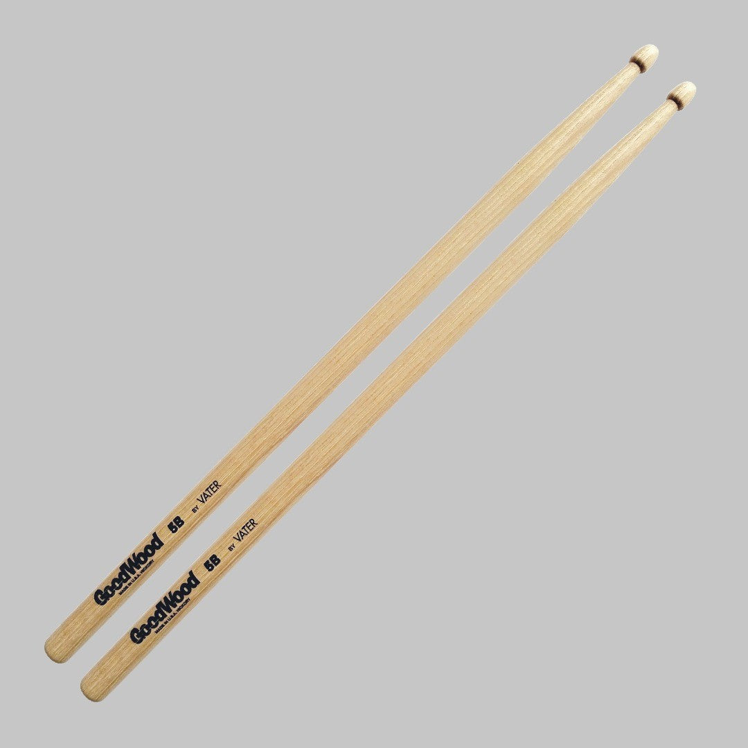 Baquetas para batería 5B marca Vater, madera hickory, punta de madera