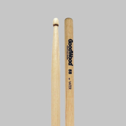 Baquetas para batería 5B marca Vater, madera hickory, punta de madera