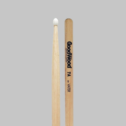 Baquetas para batería 7A marca Vater, madera hickory, punta de nylon