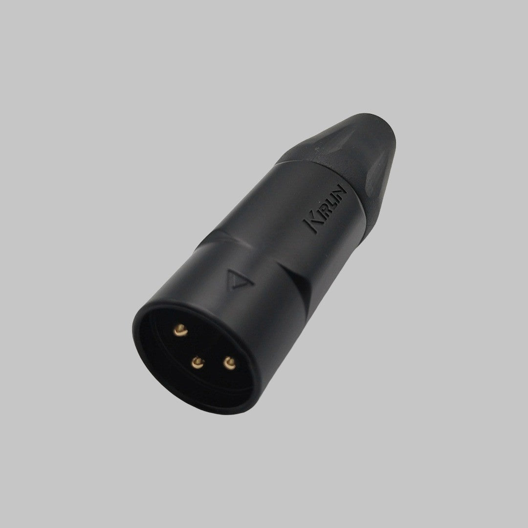 Conector XLR macho, estañado, pintado negro, marca Kirlin