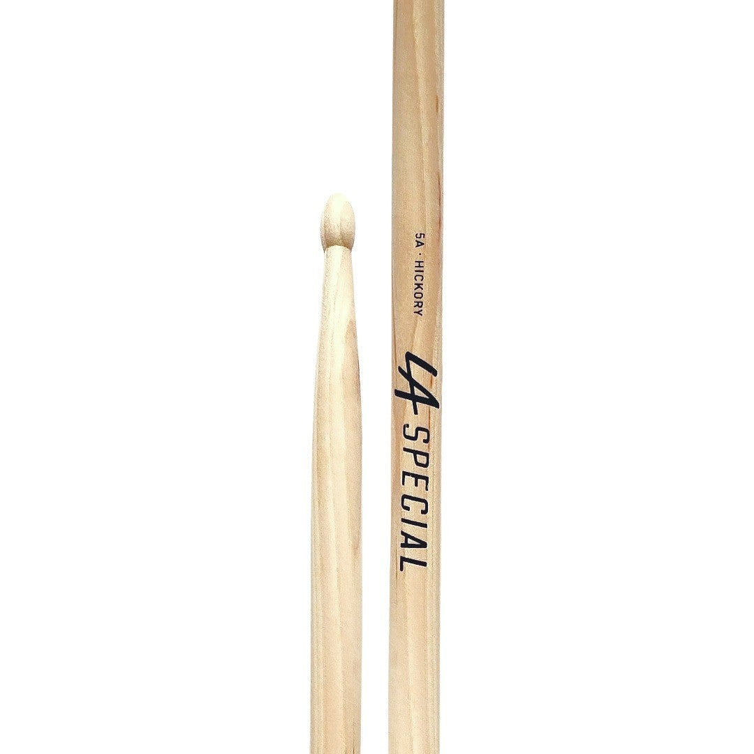 Baquetas para batería 5A marca Promark, madera hickory, punta de madera