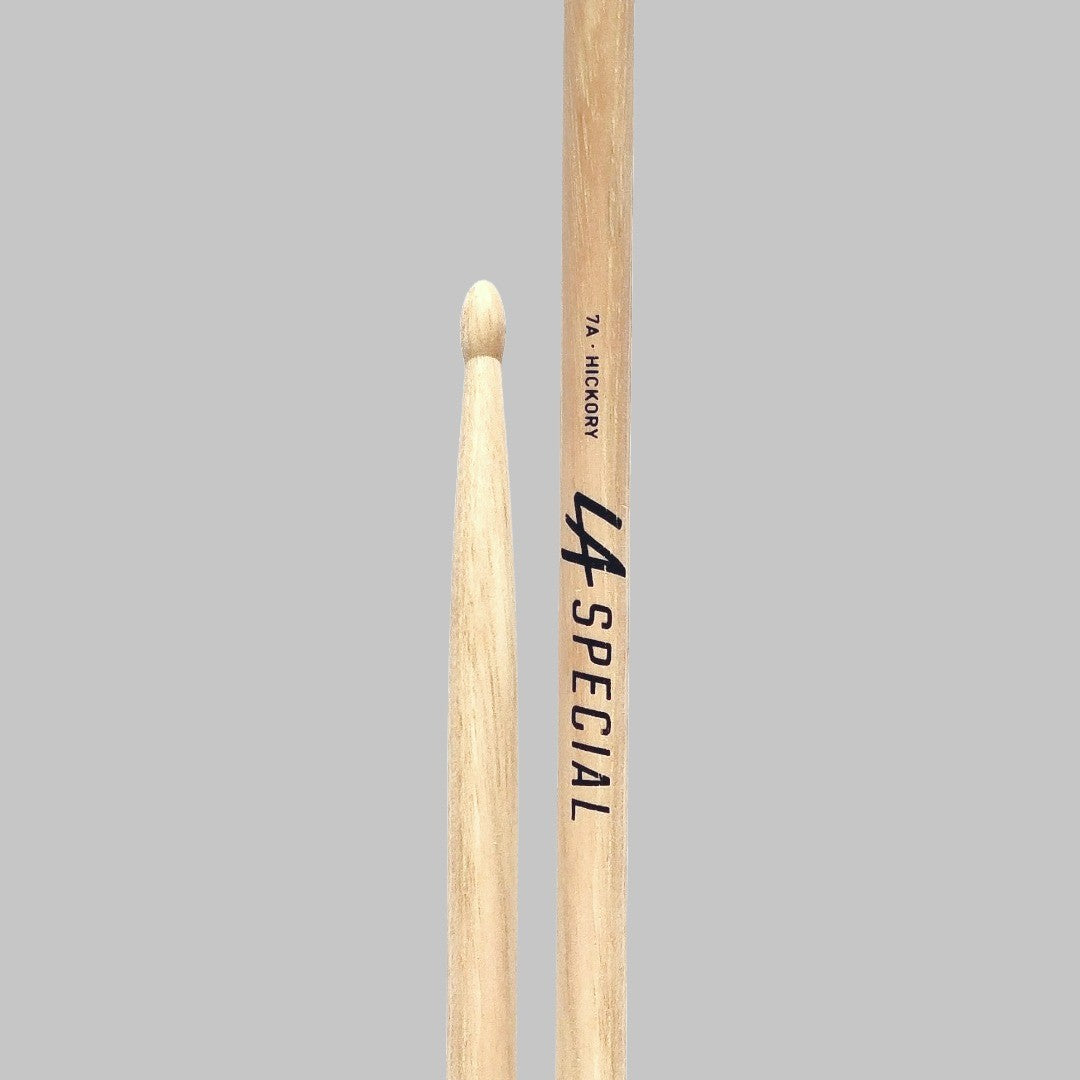 Baquetas para batería 7A marca Promark, madera hickory, punta de madera