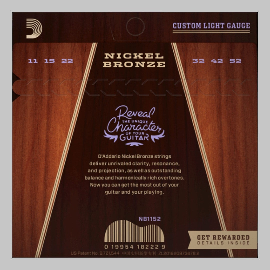 Cuerdas para guitarra acústica marca Daddario, calibre 11-52