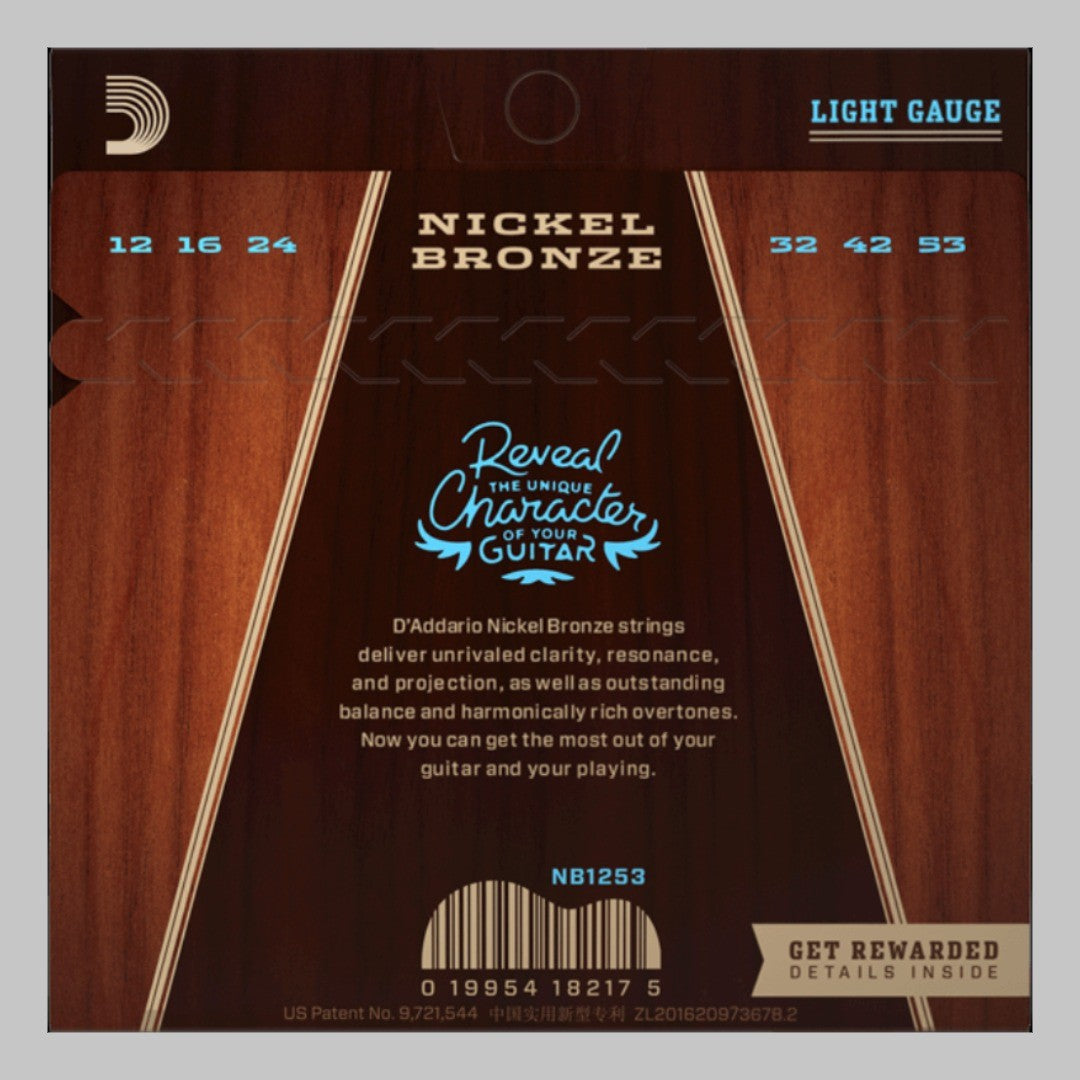 Cuerdas para guitarra acústica marca Daddario, calibre 12-53