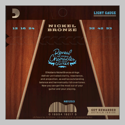 Cuerdas para guitarra acústica marca Daddario, calibre 12-53