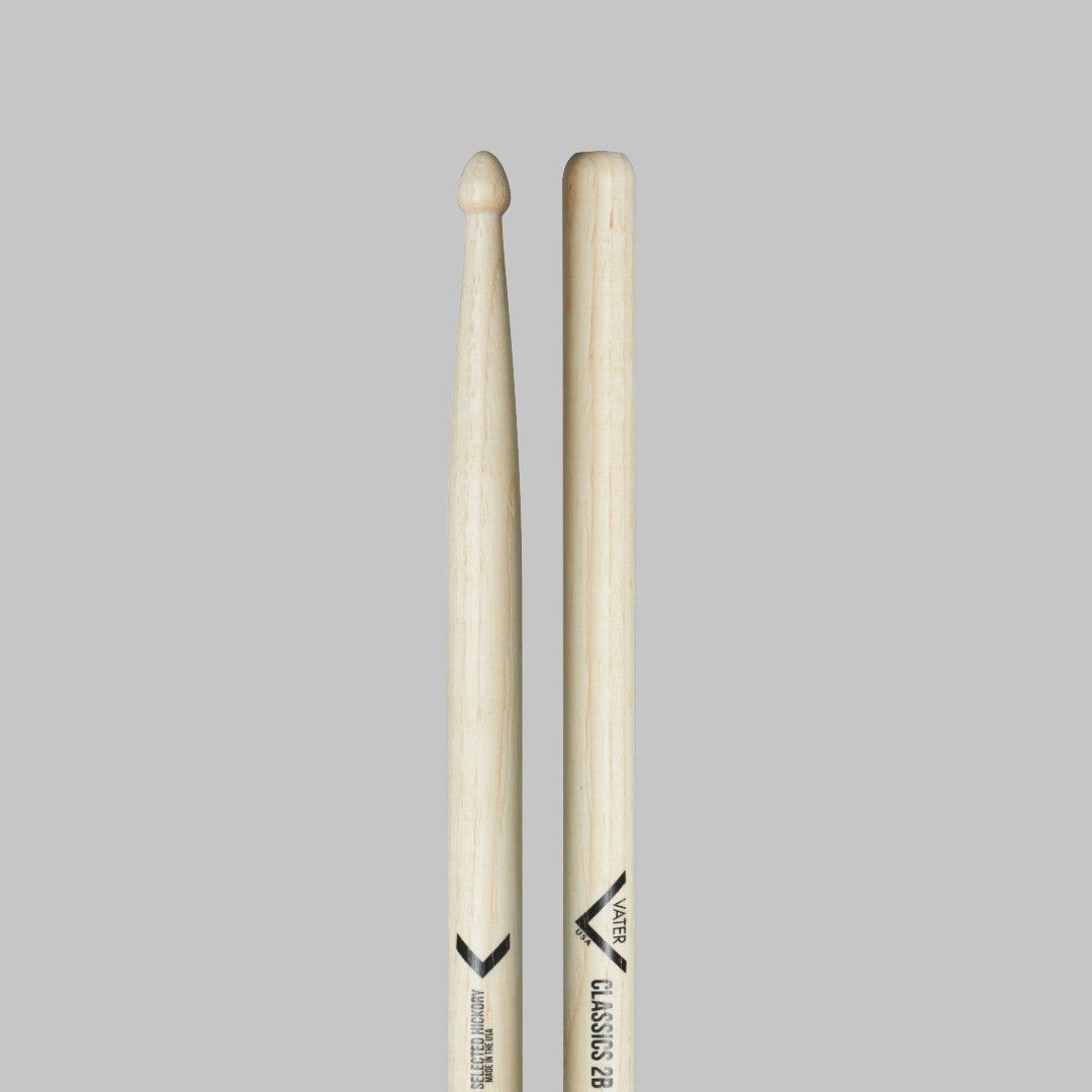 Baquetas para batería 2B marca Vater, madera hickory, punta de madera