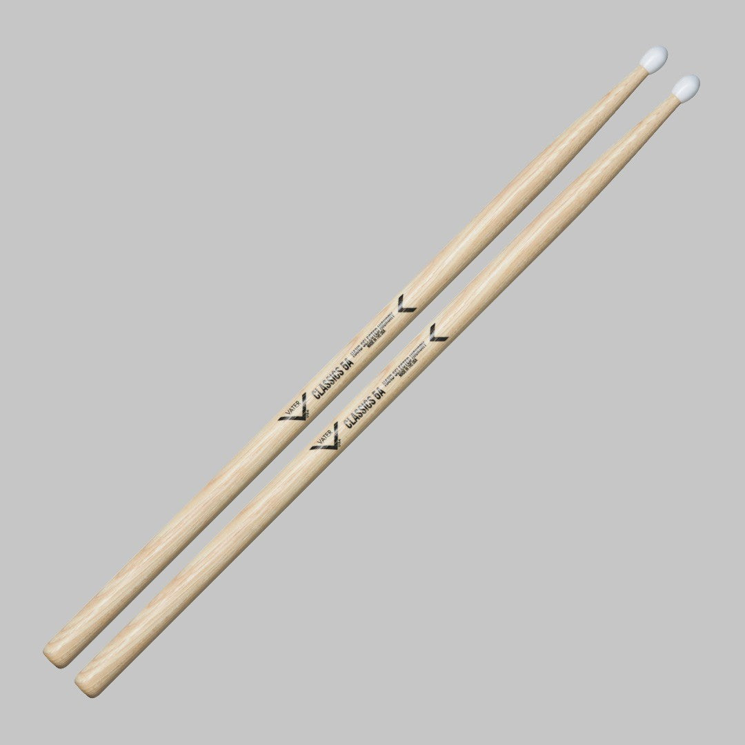 Baquetas para batería 5A marca Vater, madera hickory, punta de nylon
