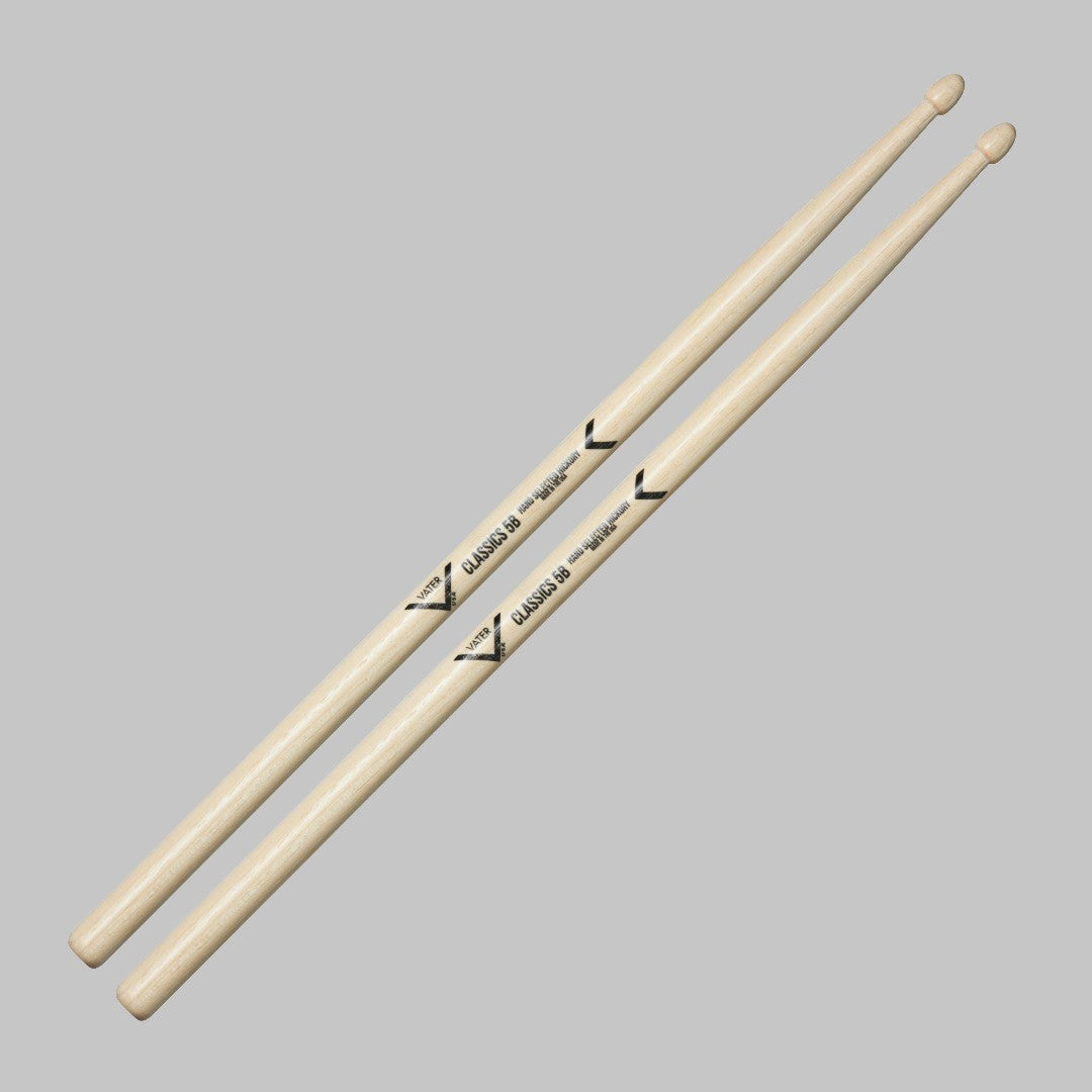 Baquetas para batería 5B marca Vater, madera hickory, punta de madera