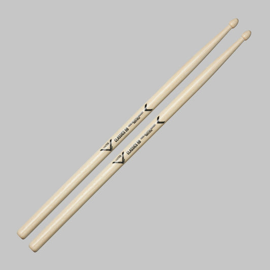 Baquetas para batería 5B marca Vater, madera hickory, punta de madera
