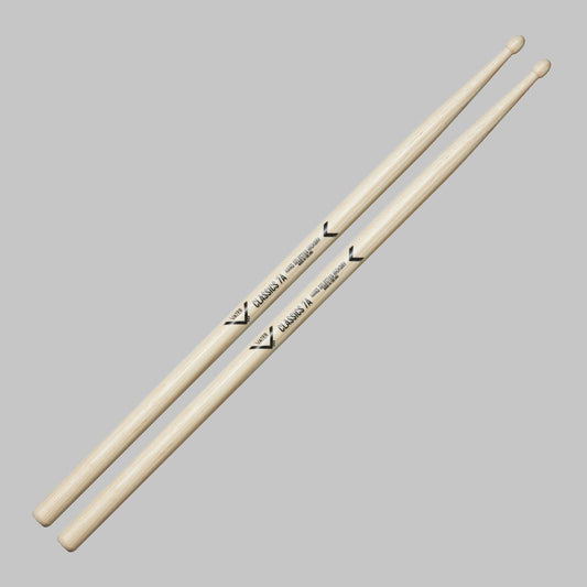 Baquetas para batería 7A marca Vater, madera hickory, punta de madera